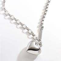925 Sterling Silver Necklaces, Heart, platinum color plated, for woman, Length:Approx 17.71 Inch, Sold By PC