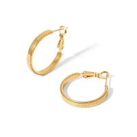 Stainless Steel Hoop Earring 304 Stainless Steel Round Vacuum Ion Plating fashion jewelry & polished & for woman golden Sold By Pair