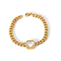 Stainless Steel Jewelry Bracelet 304 Stainless Steel Rectangle Vacuum Ion Plating fashion jewelry & polished & for woman & with cubic zirconia golden 15mm Length 19 cm Sold By PC