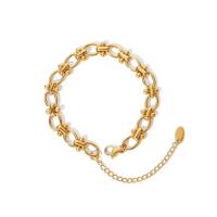 Stainless Steel Jewelry Bracelet, 304 Stainless Steel, with 5.5cm extender chain, Vacuum Ion Plating, fashion jewelry & polished & for woman, golden, 6mm, Length:16 cm, Sold By PC