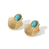 Stainless Steel Stud Earrings 304 Stainless Steel with turquoise Vacuum Ion Plating fashion jewelry & polished & for woman golden Sold By Pair