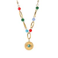 Fashion Turquoise Necklace 304 Stainless Steel with Stone & turquoise with 5.5cm extender chain Vacuum Ion Plating fashion jewelry & polished & for woman golden 15mm Sold Per 40.5 cm Strand