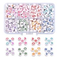 Acryl sieraden kralen, met Plastic Box, Rond plat, DIY, gemengde kleuren, 105x66x23mm, Ca 400pC's/box, Verkocht door box