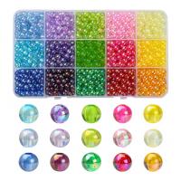 Plated Acrylic Beads, with Plastic Box, Round, DIY, mixed colors, 170x100x20mm, Sold By Box