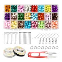 DIY Jewelry Supplies Glass Beads with Plastic Box & Elastic Thread & Iron & Zinc Alloy painted mixed colors Sold By Set