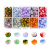 Fashion Glass Beads, with Plastic Box, Round, stoving varnish, DIY, mixed colors, 130x65x23mm, Approx 220PCs/Box, Sold By Box