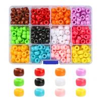 Opaque Acrylic Beads, with Plastic Box, barrel, DIY, mixed colors, 145x100x28mm, Approx 480PCs/Box, Sold By Box