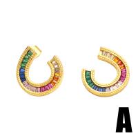 Cubic Zirconia Micro Pave Brass Earring with Plastic Pearl gold color plated & micro pave cubic zirconia & for woman mixed colors nickel lead & cadmium free Sold By Pair