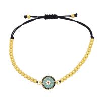 Cubic Zirconia Micro Pave Brass Bracelet, with Polyester Cord, Evil Eye, gold color plated, different styles for choice & micro pave cubic zirconia & for woman, mixed colors, nickel, lead & cadmium free, 15x12mm, Length:9.8 Inch, Sold By PC