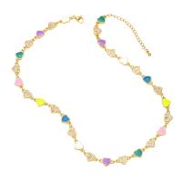 Cubic Zircon Micro Pave Brass Necklace with 2 extender chain Heart gold color plated micro pave cubic zirconia & for woman & enamel nickel lead & cadmium free Length 14.7 Inch Sold By PC