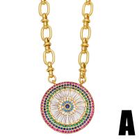 Evil Eye Jewelry Necklace, Brass, with 2 extender chain, gold color plated, different styles for choice & micro pave cubic zirconia & for woman, mixed colors, nickel, lead & cadmium free, 10x10mm, Length:18.1 Inch, Sold By PC