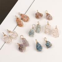 Gemstone Pendants Jewelry with brass wire gold color plated DIY 10-15mmx22-30mm Sold By PC