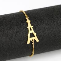 Rozsdamentes acél ékszer karkötő, 304 rozsdamentes acél, -val 1.18inch extender lánc, Eiffel-torony, divat ékszerek & a nő, aranysárga, Hossz Kb 6.69 inch, Által értékesített PC