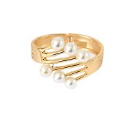 Tibetan Style Cuff Bangle, with Plastic Pearl, gold color plated, fashion jewelry & for woman, golden, nickel, lead & cadmium free, 58x50x45mm, Sold By PC