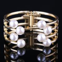 Zinc Alloy Cuff Bangle with Plastic Pearl plated fashion jewelry & for woman nickel lead & cadmium free Sold By PC