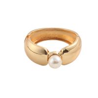 Tibetan Style Bangle, with Plastic Pearl, fashion jewelry & for woman, golden, nickel, lead & cadmium free, 65x52x30mm, Sold By PC