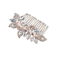 Decorative Hair Combs, Tibetan Style, with Crystal & Plastic Pearl, fashion jewelry & for woman & with rhinestone, rose gold color, 85x55mm, Sold By PC