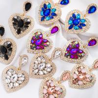 Rhinestone Earring Zinc Alloy with Glass Rhinestone Heart gold color plated fashion jewelry & for woman & with rhinestone nickel lead & cadmium free Sold By Pair