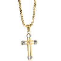 Titanium Steel Necklace Cross Vacuum Ion Plating fashion jewelry & Unisex & with rhinestone Length 45 cm Sold By PC