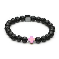 Lava Bracelet with Non Magnetic Hematite Cross plated fashion jewelry & Unisex 8mm Length 19 cm Sold By PC