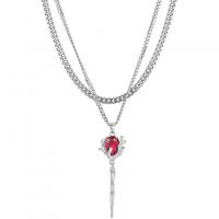 Multi слой ожерелье, титан, с Кристаллы & цинковый сплав, с 5cm наполнитель цепи, Двойной слой & ювелирные изделия моды & регулируемый & Женский, серебряный, длина:49 см, 53 см, продается PC