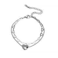 Titanium Steel Bracelet & Bangle with 5cm extender chain Heart Vacuum Ion Plating Double Layer & fashion jewelry & adjustable & for woman silver color Length 15 cm Sold By PC