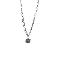 Titanium Steel Necklace, with Tibetan Style, with 5cm extender chain, Flat Round, Vacuum Ion Plating, fashion jewelry & Unisex, silver color, Length:60 cm, Sold By PC
