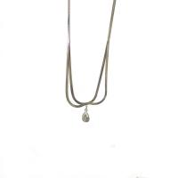 Titanium Steel Necklace with 5cm extender chain Teardrop Vacuum Ion Plating fashion jewelry & adjustable & for woman silver color Length 38 cm Sold By PC