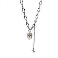 Titanium Steel Necklace, with Crystal & Brass, with 5cm extender chain, silver color plated, fashion jewelry & adjustable & for woman, silver color, Length:41 cm, Sold By PC