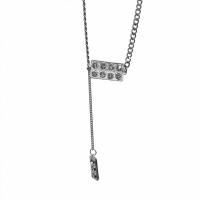 Titanium Steel Necklace, with Tibetan Style, with 5cm extender chain, silver color plated, fashion jewelry & adjustable & for woman & with rhinestone, silver color, Length:40 cm, Sold By PC