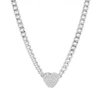 Титановые стали ожерелье, титан, с цинковый сплав, Сердце, плакирован серебром, ювелирные изделия моды & Женский & со стразами, серебряный, длина:40 см, продается PC
