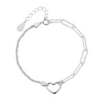 Brass Bracelet & Bangle, with 5cm extender chain, Heart, silver color plated, fashion jewelry & adjustable & for woman & hollow, silver color, nickel, lead & cadmium free, Length:14 cm, Sold By PC