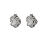 Tibetan Style Stud Earring, irregular, silver color plated, fashion jewelry & for woman & enamel, silver color, nickel, lead & cadmium free, 14x16mm, Sold By Pair