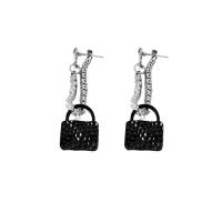 Zinc Alloy Drop Earrings Handbag plated fashion jewelry & for woman & with rhinestone black nickel lead & cadmium free Sold By Pair