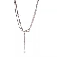 Пластиковый жемчужное ожерелье, титан, с Пластиковая жемчужина & цинковый сплав, с 5.5cm наполнитель цепи, ювелирные изделия моды & регулируемый & Женский, серебряный, длина:43.5 см, продается PC