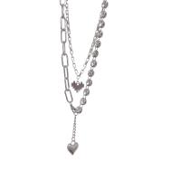 Multi Layer Necklace Zinc Alloy with 2.5cm extender chain Heart silver color plated Double Layer & fashion jewelry & adjustable & for woman & with rhinestone silver color nickel lead & cadmium free Length 37 cm 43 cm Sold By PC