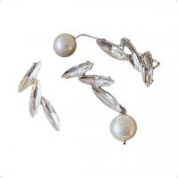 Zinc Alloy Earring Cuff, met Plastic Pearl, silver plated, drie stuks & mode sieraden & voor vrouw & met strass, zilver, nikkel, lood en cadmium vrij, 39mm,38mm,27mm, Verkocht door Stel