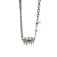 Titanium Steel Necklace, with Plastic Pearl & Tibetan Style, with 8cm extender chain, Spider Web, silver color plated, fashion jewelry & Unisex & adjustable, silver color, 40x29mm, Length:45.5 cm, Sold By PC