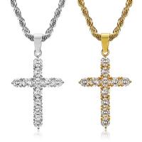 Stainless Steel Cross Pendants 316 Stainless Steel Vacuum Ion Plating Unisex & micro pave cubic zirconia Sold By PC