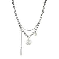 Multi Layer Necklace 304 Stainless Steel with 2.16inch extender chain Double Layer & with letter pattern & for woman original color 20mm Length Approx 15 Inch Approx 16.5 Inch Sold By PC