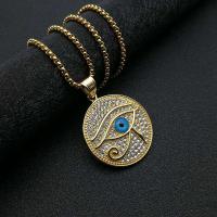Evil Eye Jewelry Necklace 316 Stainless Steel Flat Round Vacuum Ion Plating Unisex & with rhinestone Length Approx 24 Inch Sold By PC