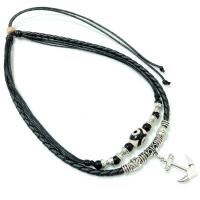 PU Leather Cord Necklace Zinc Alloy with leather cord & Tibetan Agate handmade Double Layer & for man black nickel lead & cadmium free Length Approx 15.35 Inch Sold By PC