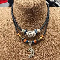 Tibetan Style Jewelry Necklace, with Linen & Wood, handmade, Double Layer & Adjustable & for man, black, nickel, lead & cadmium free, Length:Approx 31.5 Inch, Sold By PC