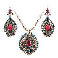 Rhinestone Jewelry Sets, earring & necklace, Tibetan Style, with Resin, with 2.76inch extender chain, antique gold color plated, 2 pieces & fashion jewelry & for woman & with rhinestone, nickel, lead & cadmium free, 46*36mm,58mm, Length:Approx 16.93 Inch, Sold By Set