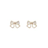 Cubic Zirconia Micro Pave Brass Earring, Bowknot, real gold plated, fashion jewelry & micro pave cubic zirconia & for woman & enamel, more colors for choice, 13x19mm, Sold By Pair