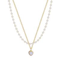 Crystal Necklace Zinc Alloy with ABS Plastic Pearl & Crystal with 5cm extender chain Heart Double Layer & fashion jewelry & micro pave cubic zirconia & for woman two different colored 11mm Sold Per 40 cm Strand