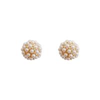 Tibetan Style Stud Earring, with ABS Plastic Pearl, high quality plated, fashion jewelry & for woman, golden, 6x6mm, Sold By Pair
