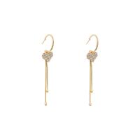 Zinklegierung Ohrringe, hochwertige plattiert und nie verblassen, Modeschmuck & für Frau & mit Strass, goldfarben, 81x13mm, verkauft von Paar