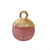 Gemstone Pendants Jewelry Natural Stone with Brass Round gold color plated & Unisex 12mm Sold By PC