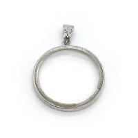 Glass Pendant with Brass Flat Round silver color plated Unisex clear 42mm Sold By PC